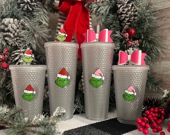 16oz 24oz studded grid tumbler Grinch Grinchmas Christmas