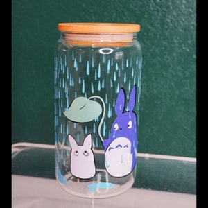 Nachbar, Totoro Glas Tasse, 16oz. Glas mit Bambusdeckel, wiederverwendbarer Glasbecher, japanischer Anime, Studio, Ghibi