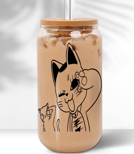Turbo Granny Inspired, 16oz Libby Glass, Cup with lid and straw, Japanese anime Drinkware,Dan Da, Dan coffee cup, Manga lover, Kawaii,