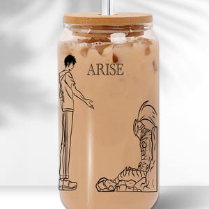 ARISE, Sung Jin Woo Solo, Waterpas stellen, Blikglas, Anime Iced Coffee Cup, Uniek mangacadeau, Handgemaakt drinkgerei, Anime Drinkware, Igris