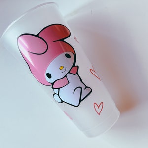 M-lody, Rabbit Kitty, orelhas rosadas, copo frio, com canudo, 24 onças, copos, copo Starbucks, Kawaii Anime, Draft, sanrio