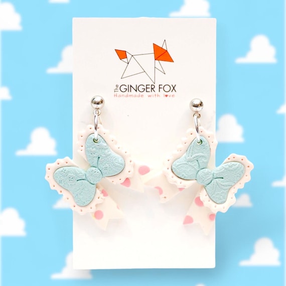 Bo Peep Earrings | Lace Bow Dangle Earrings: Polymer Clay Disneybound Jewelry