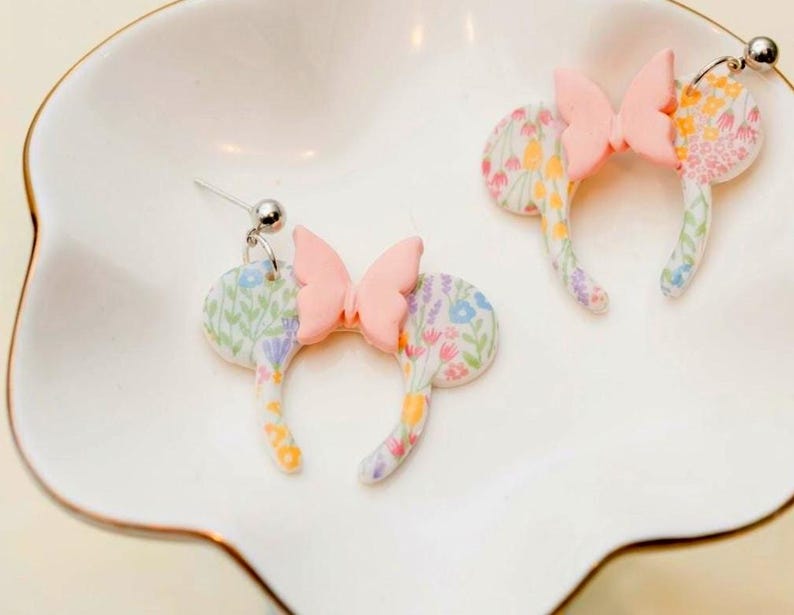Blumen Butterly Minnie Maus Ohren Ohrringe | Frühlingsblumen | Baumeln Ohrringe Bild 1