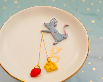 Ratatouille Remy Strawberry  Cheese Earrings  Mismatch Dangle Polymer Clay Earrings | Disney Foodie Inspired Jewelry
