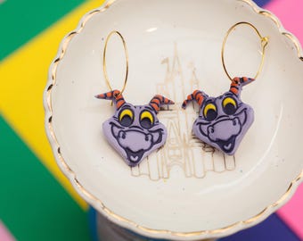 Figment Inspired Earrings | Lovable Fellow: Big Eyes and Yellow with Purple Pigment | Clay Earrings