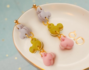 Pastel Mickey Macaron Dangle Earrings – Polymer Clay Disney Sweets | Lightweight & Colorful
