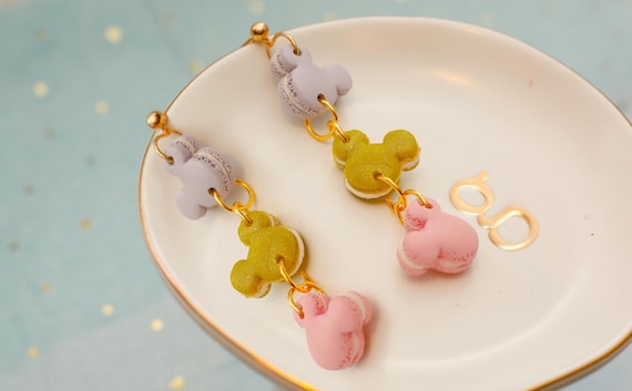 Pastel Mickey Macaron Dangle Earrings – Polymer Clay Disney Sweets | Lightweight & Colorful