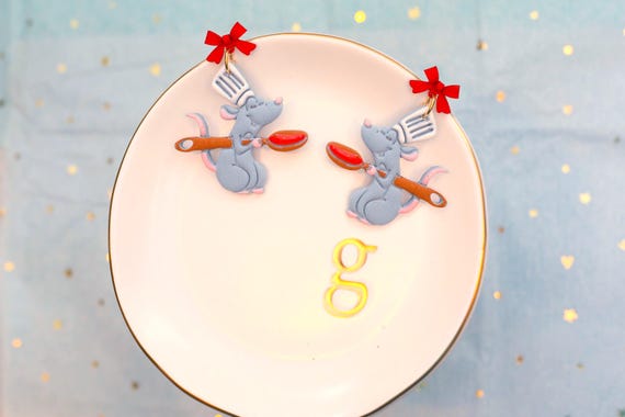 Remy Mouse Chef Earrings | Ratatouille-Inspired Clay Jewelry | Disney Foodie Gift | Dangle Earrings| Disney Food & Wine Festival