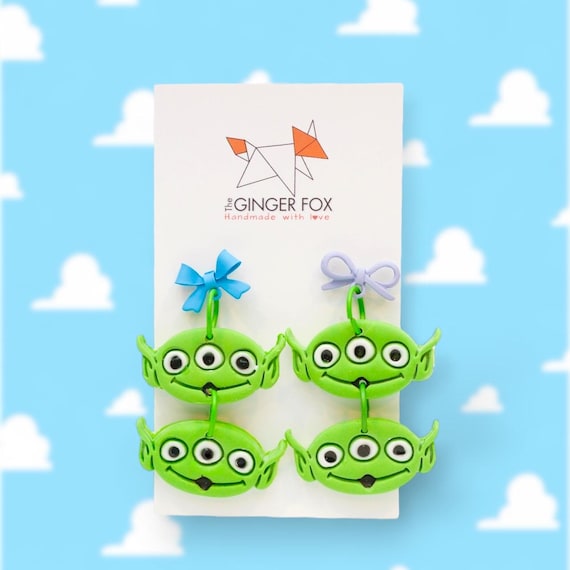 Green Alien Earring Dangles | Space Themed Earrings | Pick Your Bow Color