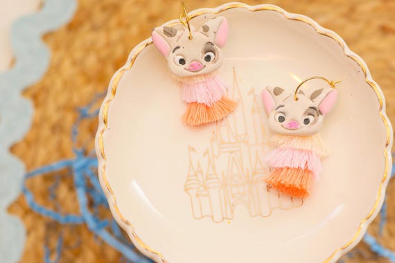 Moana Pua Earrings: Polymer Clay Pig with Tiered Tassels