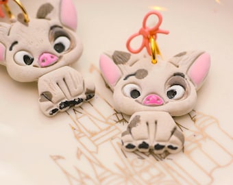 Polynesian Pig | Moana Inspired | Pua Disney Inspired Earrings | Pig Dangle Earrings | Pink Bow | Polymer Clay  Jewelry