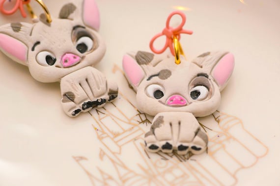 Pua Pig Dangle Earrings: Moana Inspired Polymer Clay Jewelry