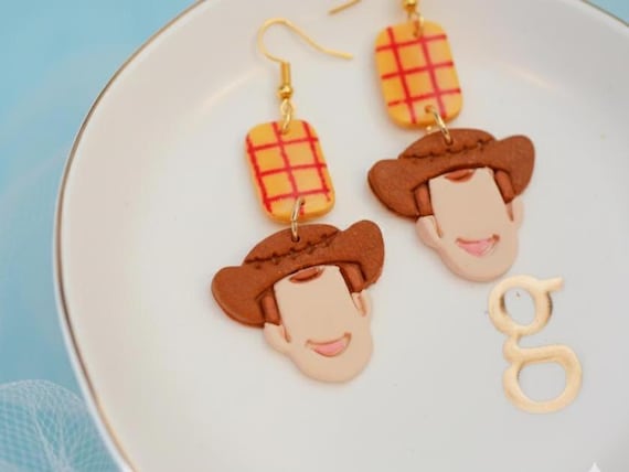 Handmade Woody Earrings | Cowboy Hat Dangle Earrings | Toy Story Inspired Jewelry | Movie Fan Gift