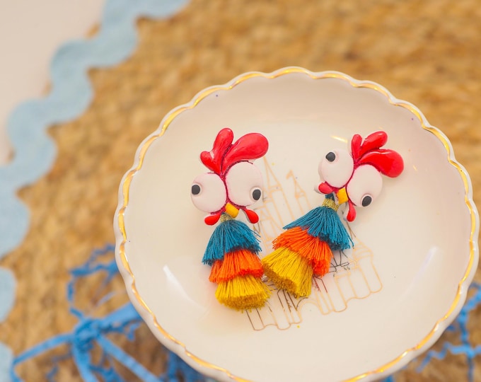 Featured listing image: Polynesian Rooster | Moana Inspired | Disney Inspired Earrings |  Funny Hei Hei Earrings | Moana Rooster Clay Dangles | Lightweight