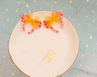 Pasta Minnie Ears Earrings – Disney Food and Wine Inspired | Polymer Clay Gingham Bow Earrings | Lightweight Festival Jewelry