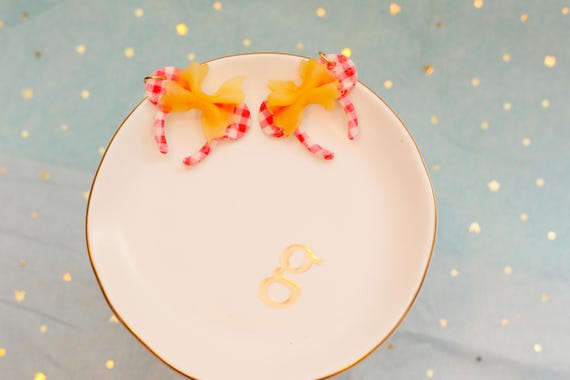 Minnie Mouse Pasta Earring| Disney Food and Wine Inspired Jewelry | Polymer Clay Gingham Bow Earrings | Lightweight Dangle