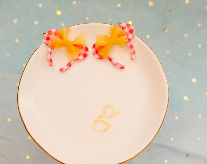 Featured listing image: Pasta Minnie Ears Earrings – Disney Food and Wine Inspired | Polymer Clay Gingham Bow Earrings | Lightweight Festival Jewelry