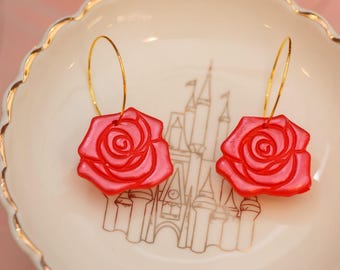 Zauberhafte Rosen Creolen | Die Schöne und das Biest Fimo Schmuck