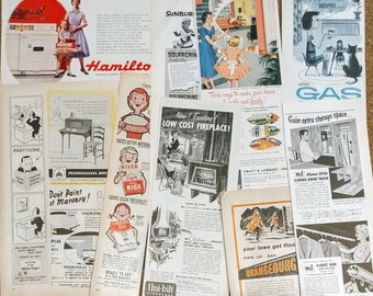 Vintage advertising lot, collage art, scrapbook, paper crafts, 1930s 1940s 1950s 1960s, 20 random pcs, kitchen, bath, food, home, and more