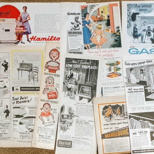 Vintage advertising lot, collage art, scrapbook, paper crafts, 1930s 1940s 1950s 1960s, 20 random pcs, kitchen, bath, food, home, and more