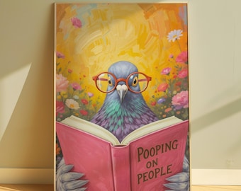 Funny Pigeon Bathroom Print | Pooping on People Wall Art | Toilet Humour Printable | Digital Download Bathroom Decor Poster | Bird Humor