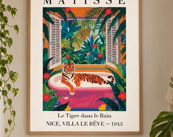 Grappige badkamerkunst – Matisse-geïnspireerde tijger toiletprint