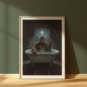 Funny Bigfoot Bathroom Print | Sasquatch Wall Art | Quirky Toilet Decor | Digital Download Poster | Funny Bathroom Printable