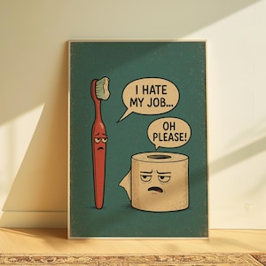 Funny Bathroom Wall Art | Retro Toothbrush & Toilet Paper Print | Cheeky Toilet Decor | Digital Download | Printable Bathroom Poster