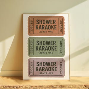 Shower Karaoke Bathroom Print | Funny Vintage Ticket Wall Art | Printable Toilet Decor | Digital Download | Retro Singing Poster