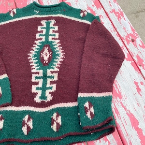 vintage Mary maxim style pullover - Mohican / cowichan crewneck knit fits XL