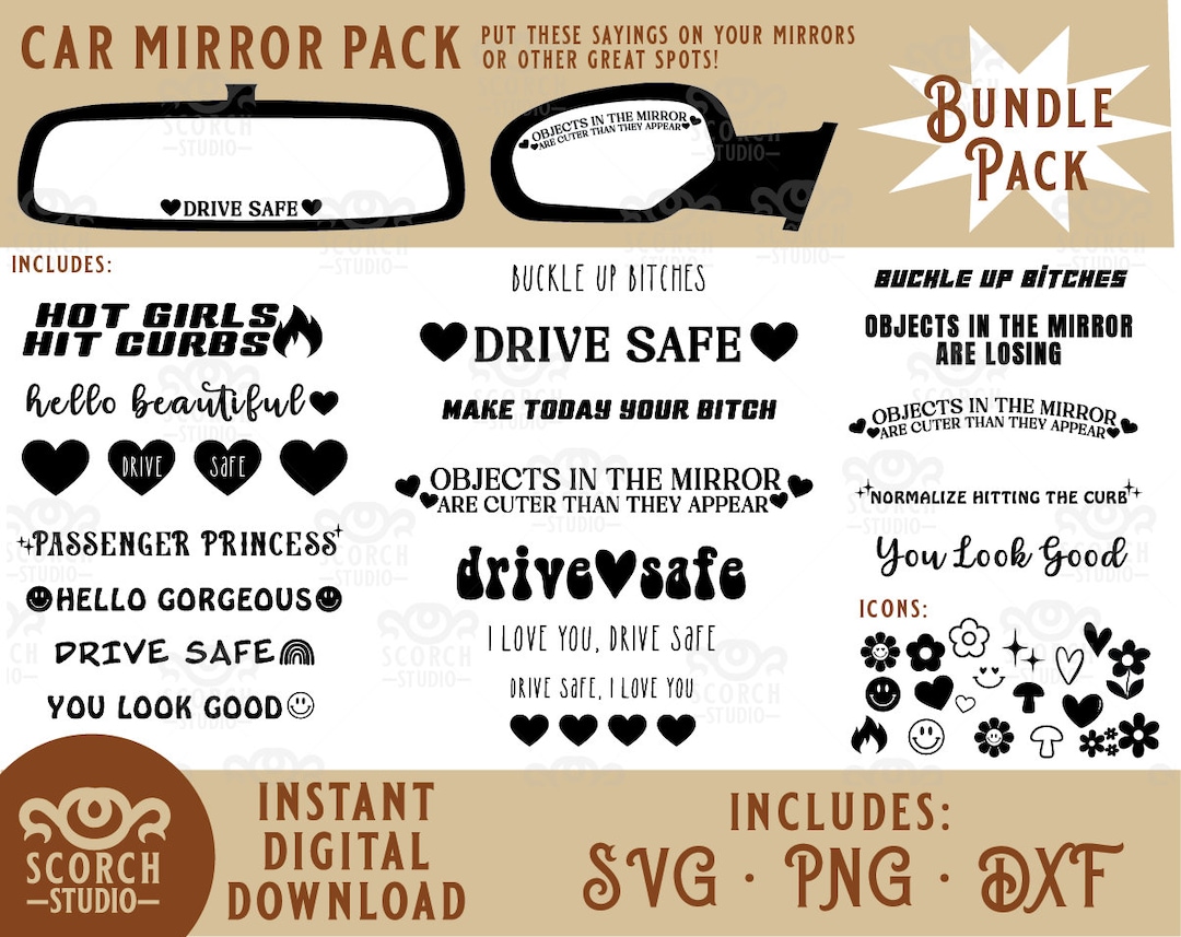 Car Mirror Saying Bundle Digital Decal Files, Cut Files for Cricut, Svg
