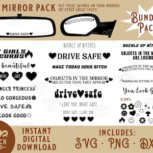 Car Mirror Saying Bundle Digital Decal Files, cut files for cricut, svg, png, dxf | Car Decal | Car SVG | Cutfiles for Cars