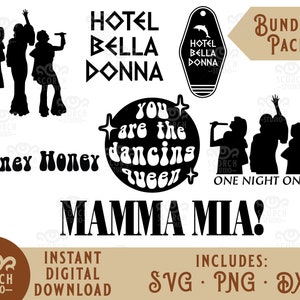 Mama Mia Inspired Bundle Digital Decal Files, file tagliati per cricut, svg, png, dxf