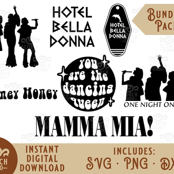 Mama Mia Inspired Bundle Digital Decal Files, cut files for cricut, svg, png, dxf