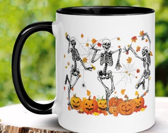 Dancing Skeleton Halloween Coffee Mug, Spooky Fall Decor