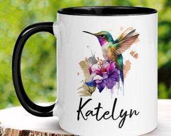 Personalized Hummingbird Mug, Bird Mug, Personalized Gift, Orchid Mug, Custom Name Mug, Spring Mug, Floral Coffee Mug, Flower Mug 0617