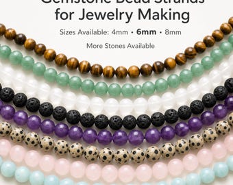 Natural Gemstone Smooth Round Beads for Jewelry Making 4mm 6mm 8mm | Semi-Precious Stone Material | Strands for Bracelets and Necklaces