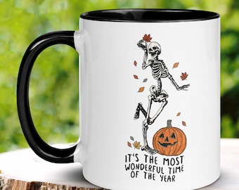 Dancing Skeleton Halloween Mug, Spooky Fall Coffee Cup