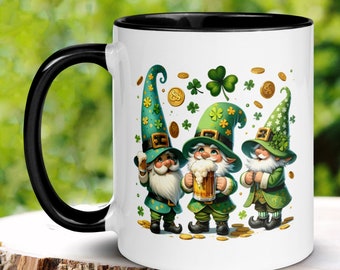 Garden Gnome Mug, St Patricks Day Gifts, Irish Coffee Mug, Saint Patricks Day Gnomes, Shamrock Clover, Good Luck Mug, Holiday Gift, 1439