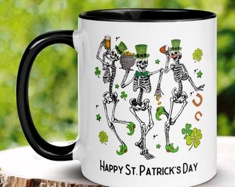 St Patricks Day, Funny Mug, Funny Coffee Mug, Saint Patricks Day Gifts, St. Patrick, Dancing Skeletons, Skeleton Gift, Shamrock Clover, 1435