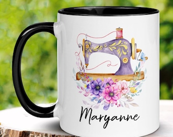 Personalized Sewing Machine Mug, Seamstress Gift