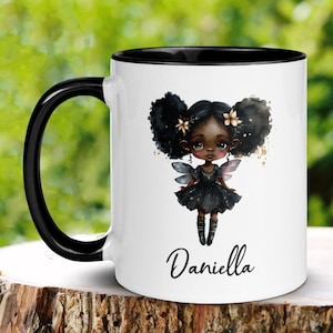 Fairy Mug, Personalize Custom Name Mug, African American Fairy, Black Girl Magic, Cute Fantasy Mug, Baptism Christening Kids Mug, 343