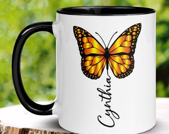 Personalized Monarch Butterfly Mug, Custom Name Coffee Mug