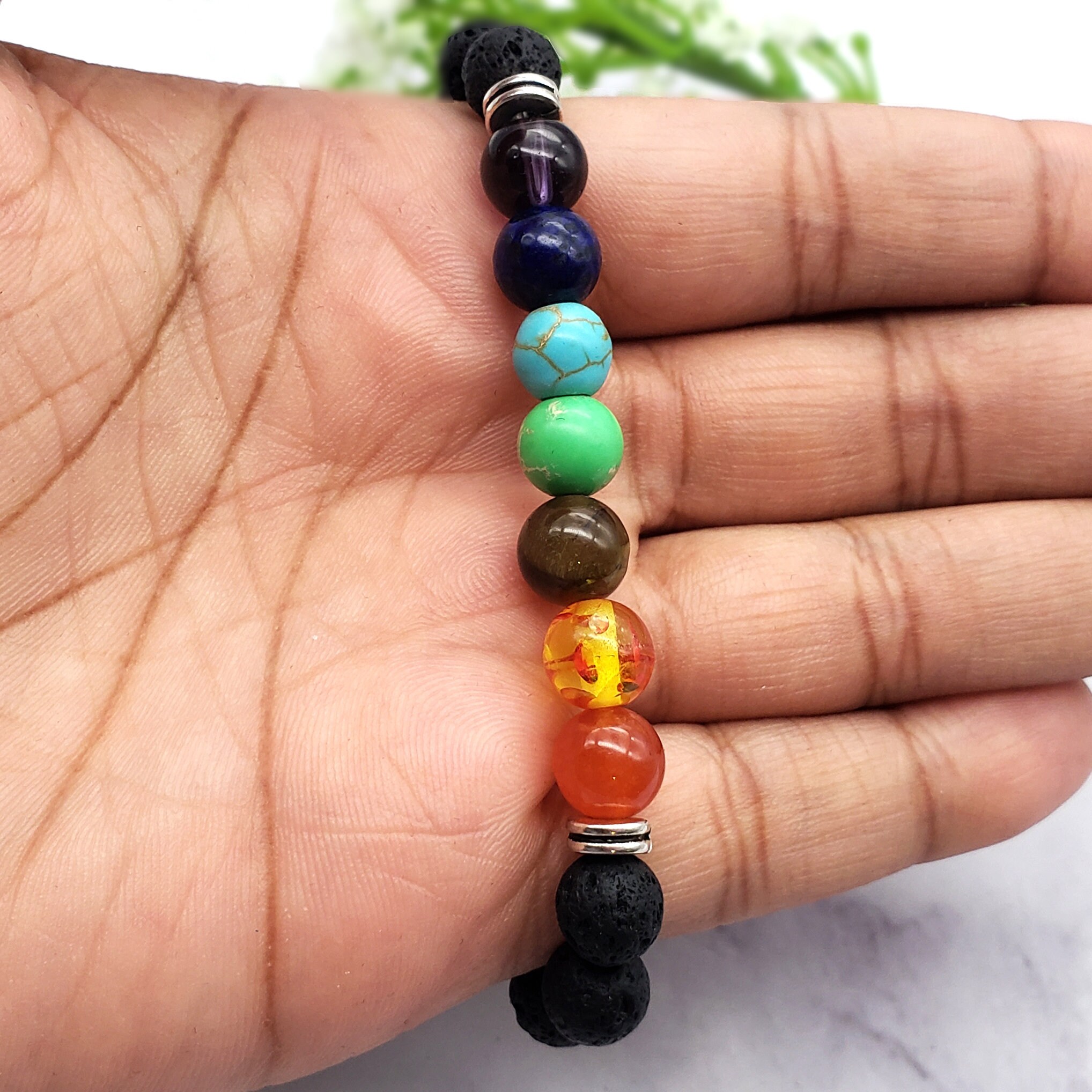 Natural lava stone chakra bracelet Outlet
