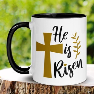 Christian Gifts, Christian Mug, He Is Risen, Easter Mugs, Christian Coffee Mug, Jesus Gold Cross Mug, Easter Coffee Cup, Easter Gift, 1451