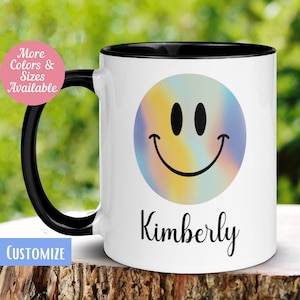 Smiley Face Mug, Happy Emoji Tea Coffee Cup, Personalized Custom Name Mug, Smiling Face Cup, Smile Mug, Birthday Gift for Her, 029