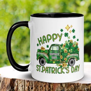 Happy St Patricks Day Shamrock Farm Truck, Irish Coffee Mug, Saint Patrick&#39;s Day Gifts, Four Leaf Clover, Lucky Mug, Saint Patrick Day, 522
