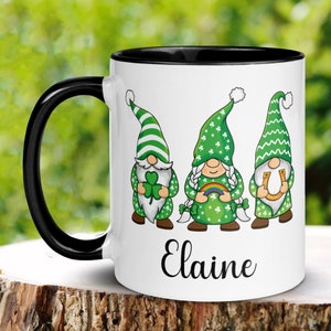 Garden Gnome Mug, Personalized Gift, St Patricks Day Gifts, Irish Coffee Mug, Saint Patricks Day Gnomes, Shamrock Clover, Good Luck Mug, 520