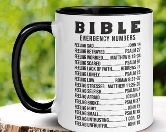 Bible Emergency Numbers Mug, Bible Mug, Christian Gifts, Christian Mugs, Scripture Mug, Inspirational Mug, Jesus God Mug, Pastor Gift 881