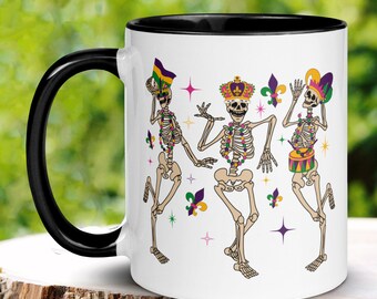 Mardi Gras Mug, Dancing Skeletons, Mardi Gras Skeleton, Mardi Gras Gifts, New Orleans, NOLA, Mardi Gras Coffee Mug, Funny Mug, Decor, 1400